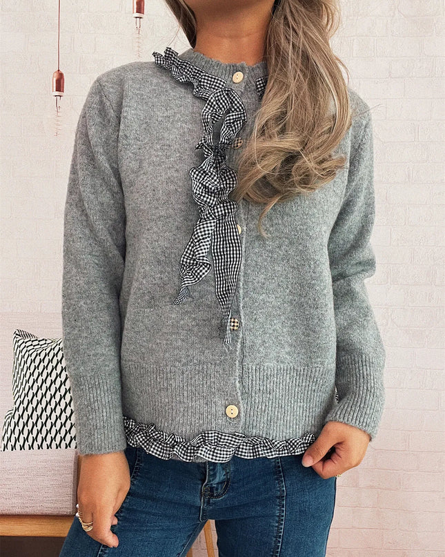 Ruffle Trim Gingham Cardigan