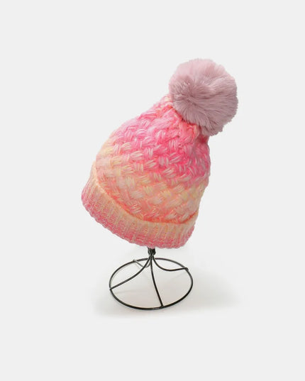 Gradient Knit Hat with Pompom Pink One Size