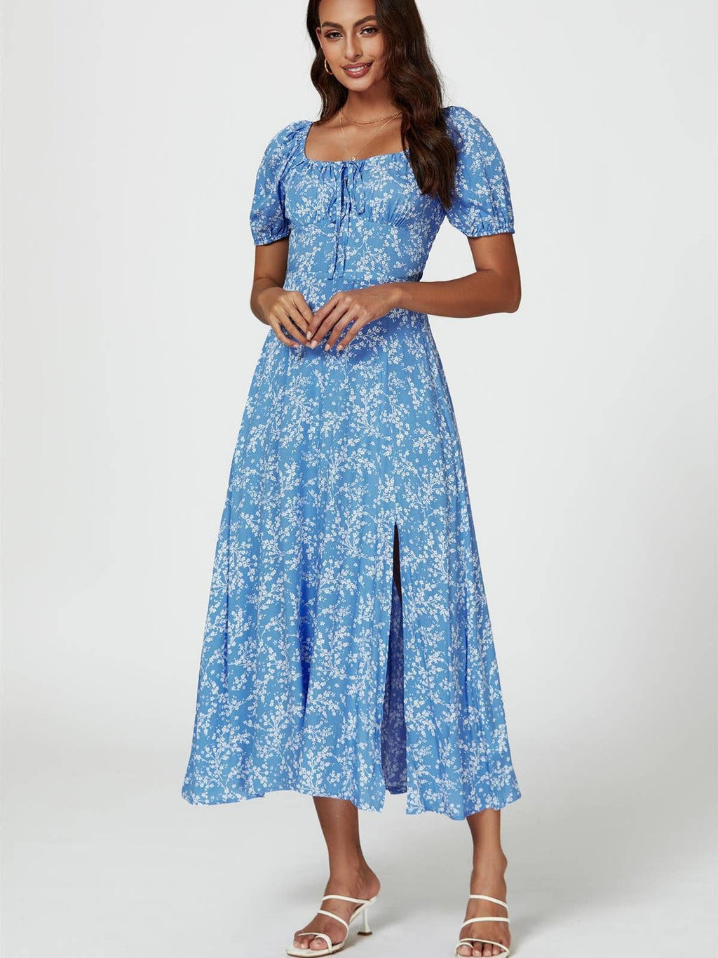Floral Print Maxi Dress in Blue