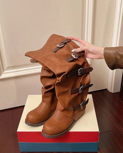 Multi-Buckle Knee-High Boots