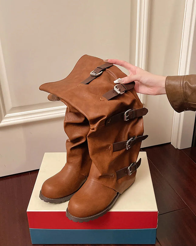 Multi-Buckle Knee-High Boots