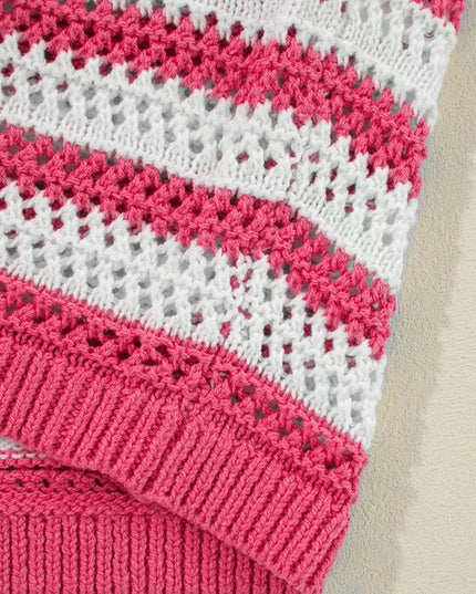 Stripe Hollowed Knit Sleeveless Sweater Dress