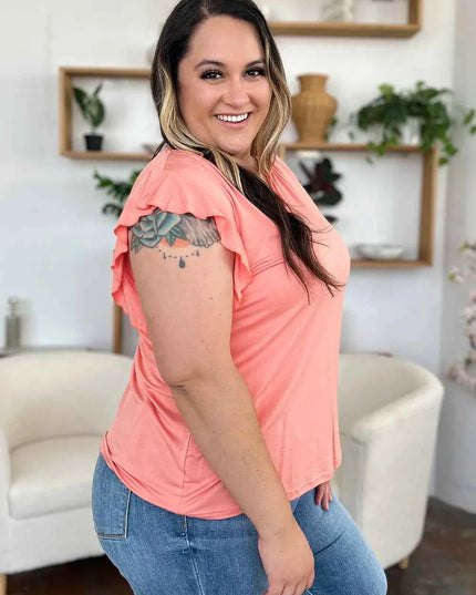 Basic Bae Full Size Bamboo Notched Ruffled Short Sleeve T-Shirt