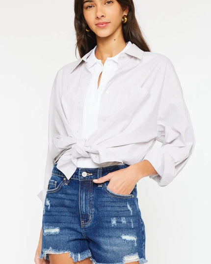 Kancan High Rise Frayed Hem Denim Shorts 