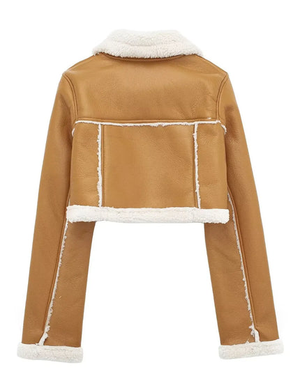 Collared Neck Long Sleeve Plush Cropped Jacket