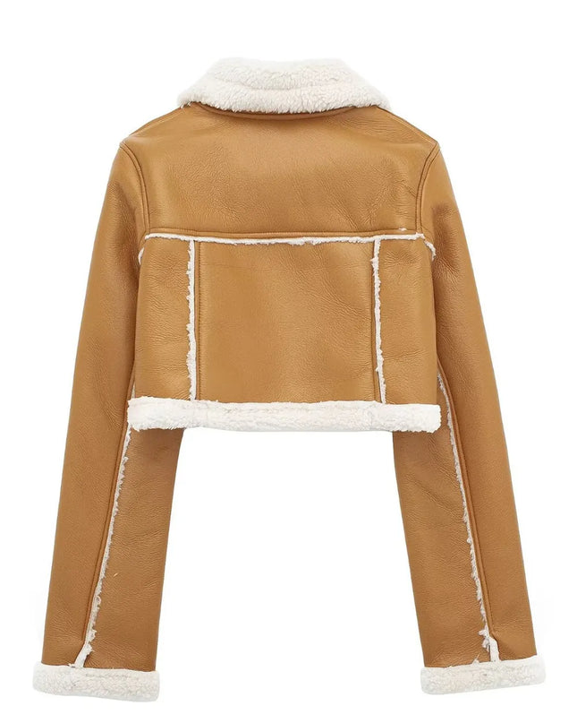 Collared Neck Long Sleeve Plush Cropped Jacket