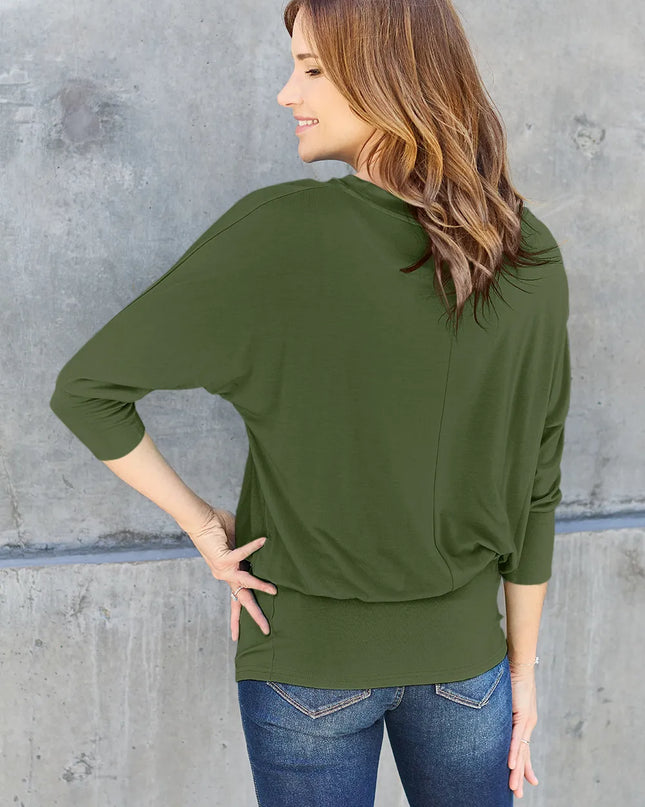 Basic Bae Full Size Round Neck Batwing Sleeve Top