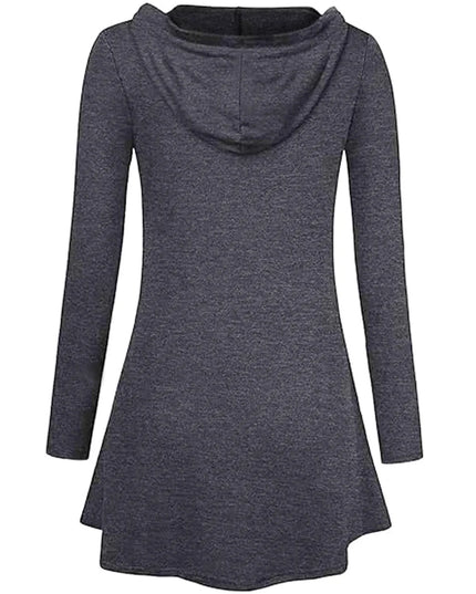 Longline Hooded Zip-Up Cardigan Coat with Flared Hem