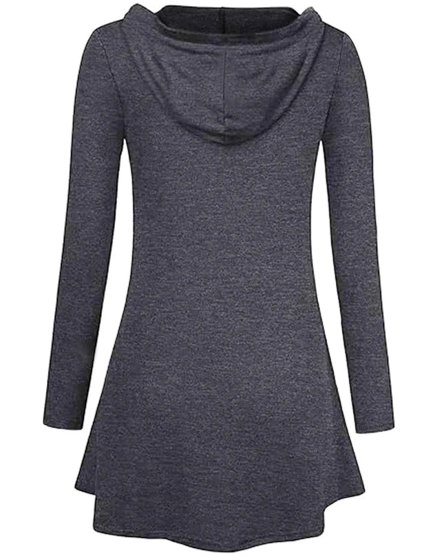 Longline Hooded Zip-Up Cardigan Coat with Flared Hem