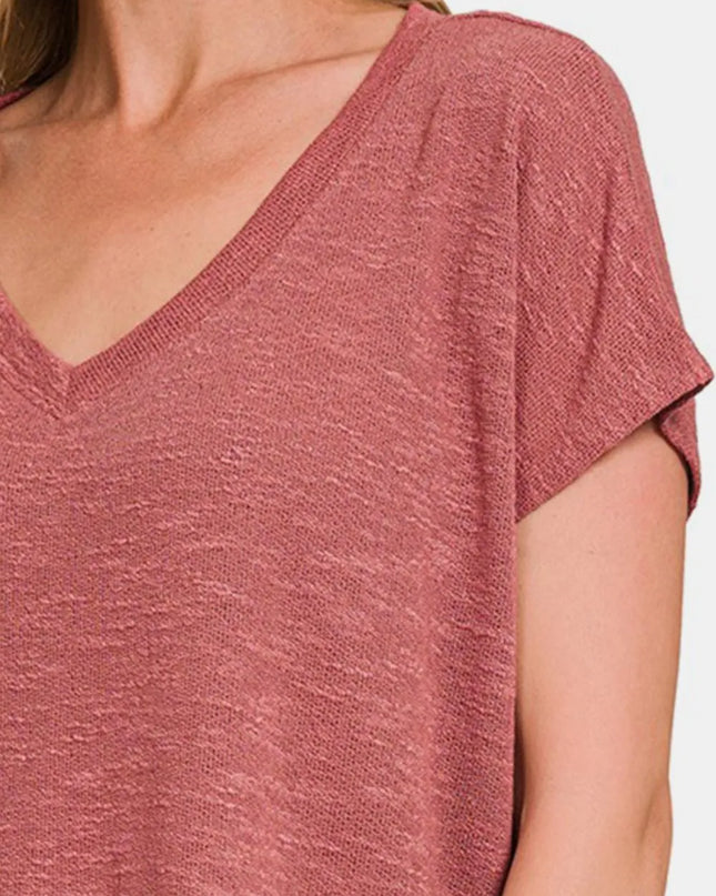 Zenana V-Neck Short Sleeve Crop T-Shirt