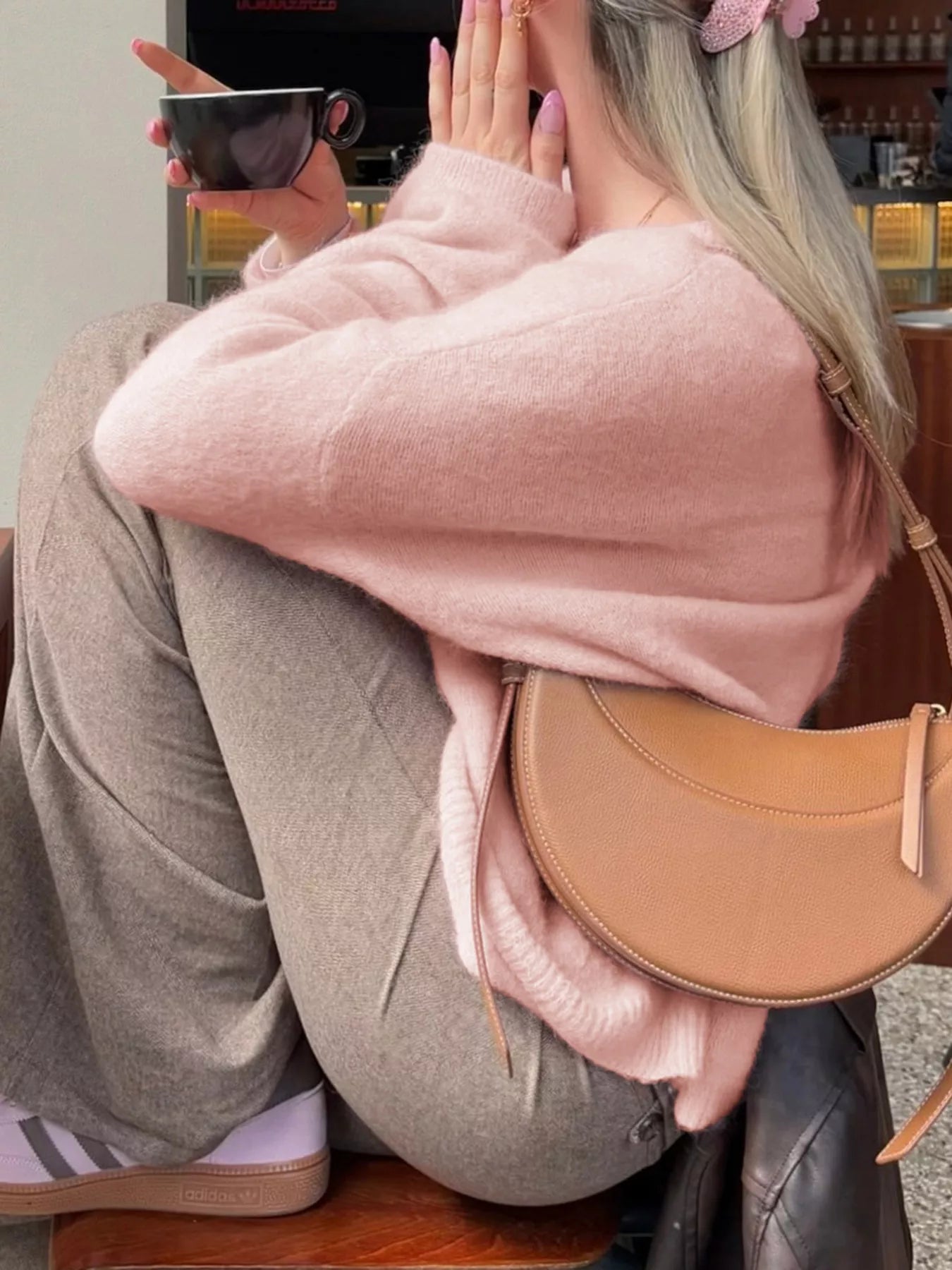 Ribbed Round Neck Dropped Shoulder Sweater