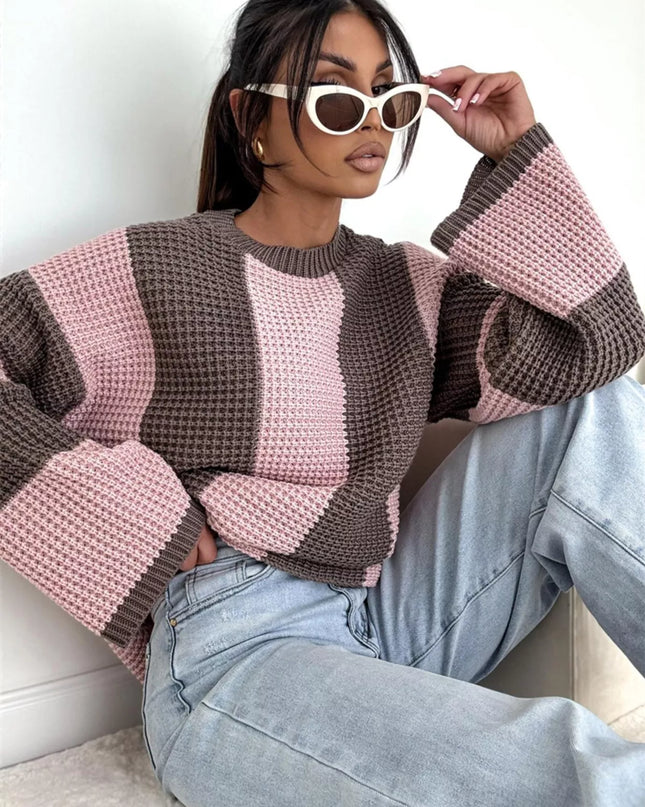 Color Block Long Sleeve Sweater Pink