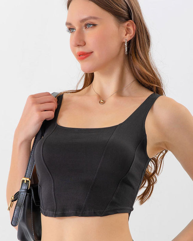 Seam Detail Cropped Denim Tank Black