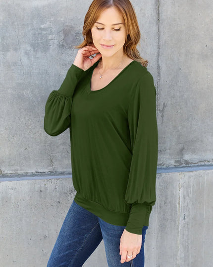 Basic Bae Full Size V-Neck Lantern Sleeve Top
