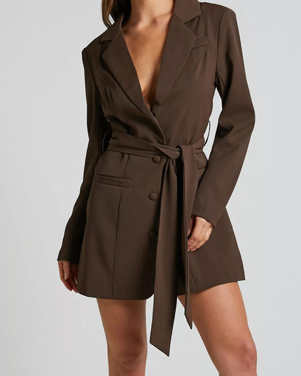 Lapel Collar Tie Waist Blazer