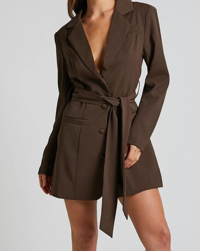 Lapel Collar Tie Waist Blazer