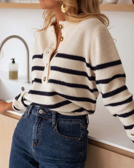 Striped Button-Front Sweater
