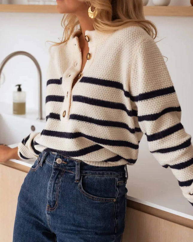 Striped Button-Front Sweater