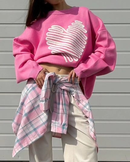 Heart Round Neck Oversized Sweater