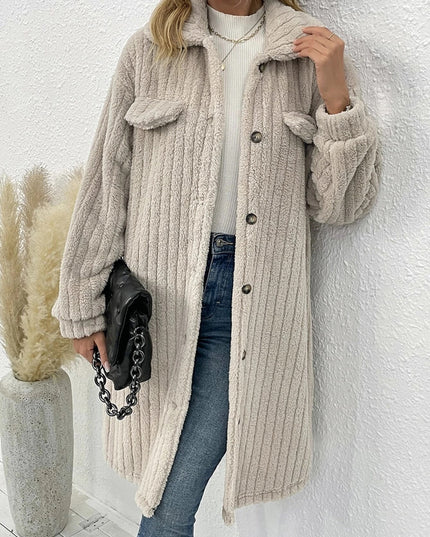 Collared Neck Drop Shoulder Coat Beige