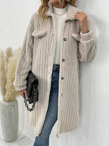 Collared Neck Drop Shoulder Coat Beige