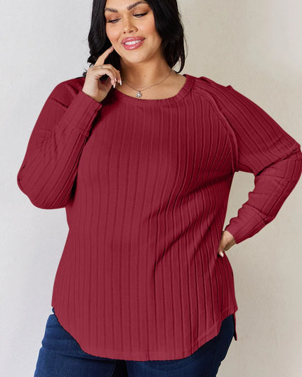 Basic Bae Full Size Ribbed Round Neck Slit T-Shirt