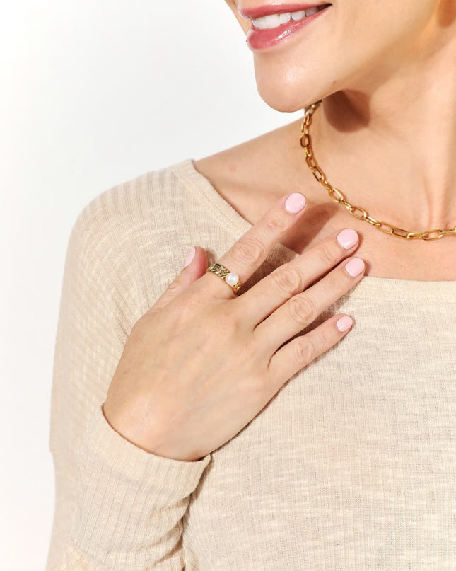 Adored Pearl Stainless Steel Open Ring