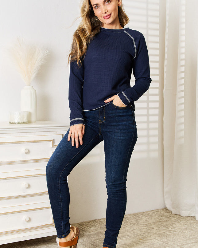 Basic Bae Long Raglan Sleeve Round Neck Top