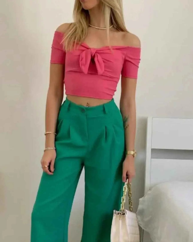 Off-Shoulder Bow-Tie Crop Top