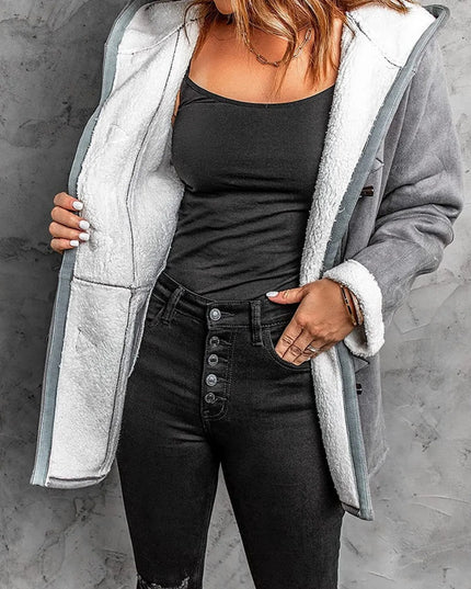 Full Size Cozy Sherpa Lined Toggle Coat with Hood Plus Size