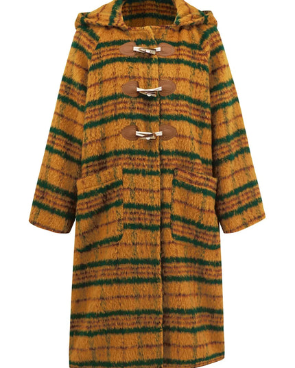 Plaid Long Sleeve Hooded Coat with Pockets