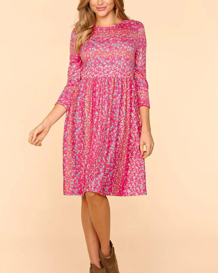 Haptics Round Neck Floral Dress with Pockets