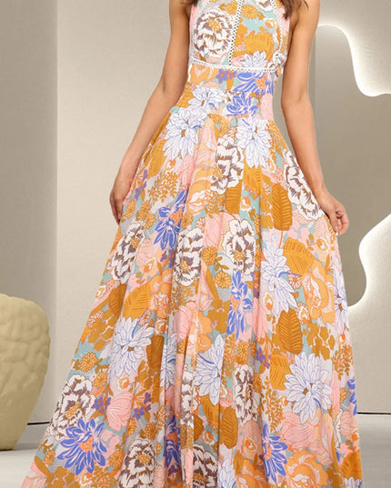 Tied Printed Grecian Sleeveless Maxi Dress Floral