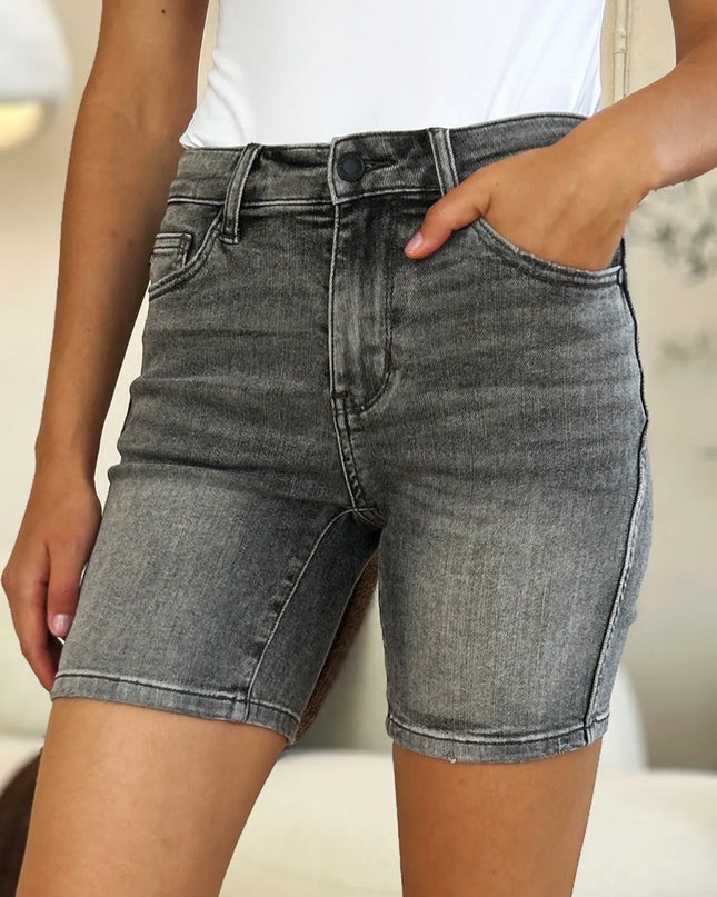 Judy Blue Full Size High Waist Washed Denim Shorts GREY