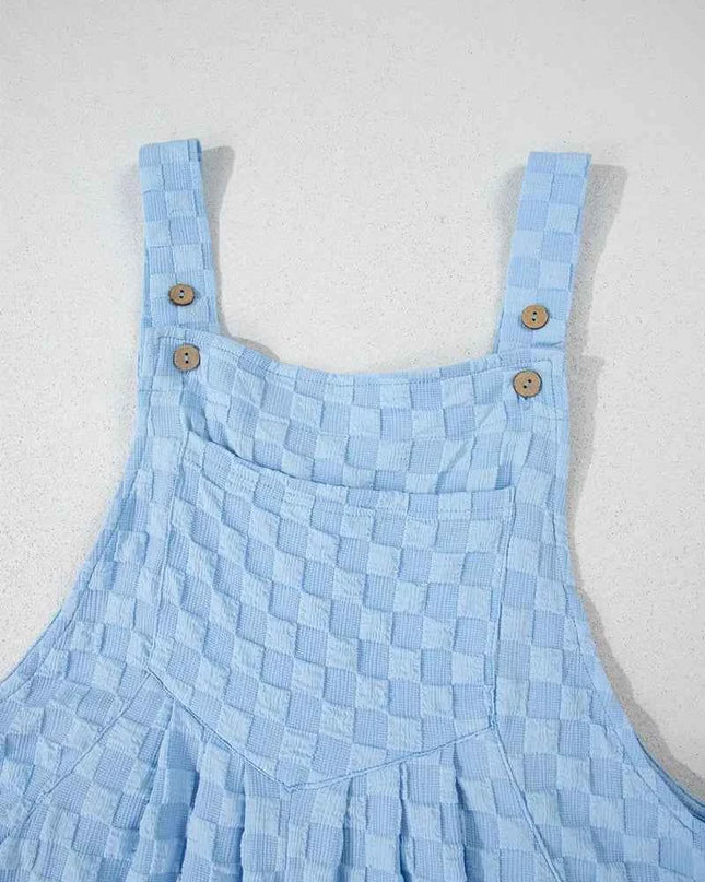 Checkered Pocketed Wide Leg Overalls