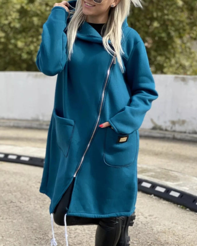 Full Size Asymmetrical Zip-Up Hooded Fleece Outerwear Plus Size