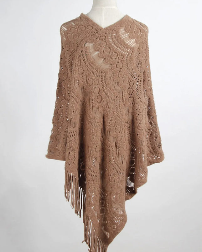 Fringe Openwork Surplice Cape Sleeve Poncho