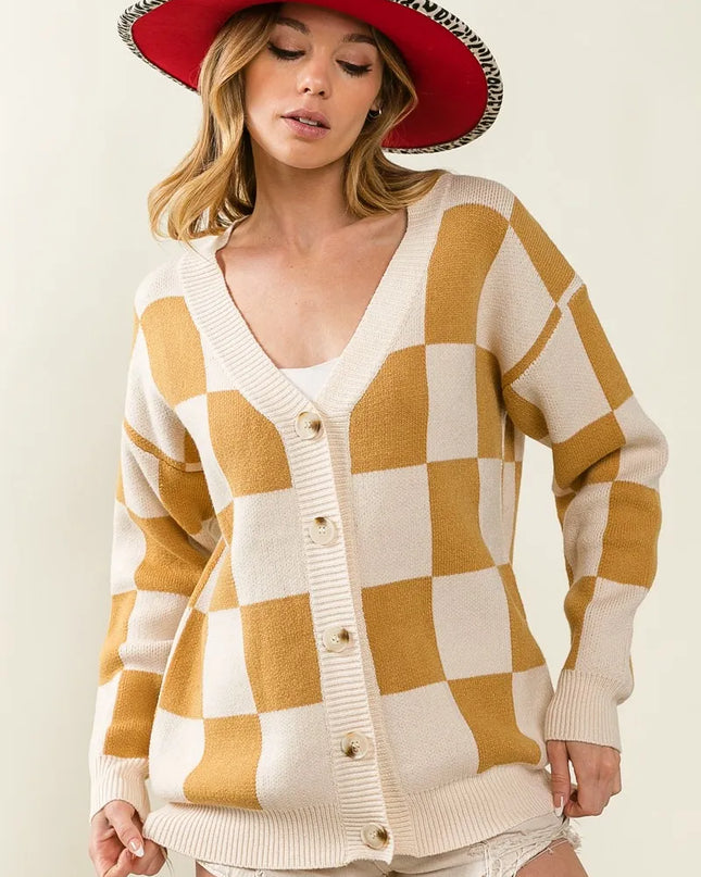 BiBi Checked V-neck Cardigan