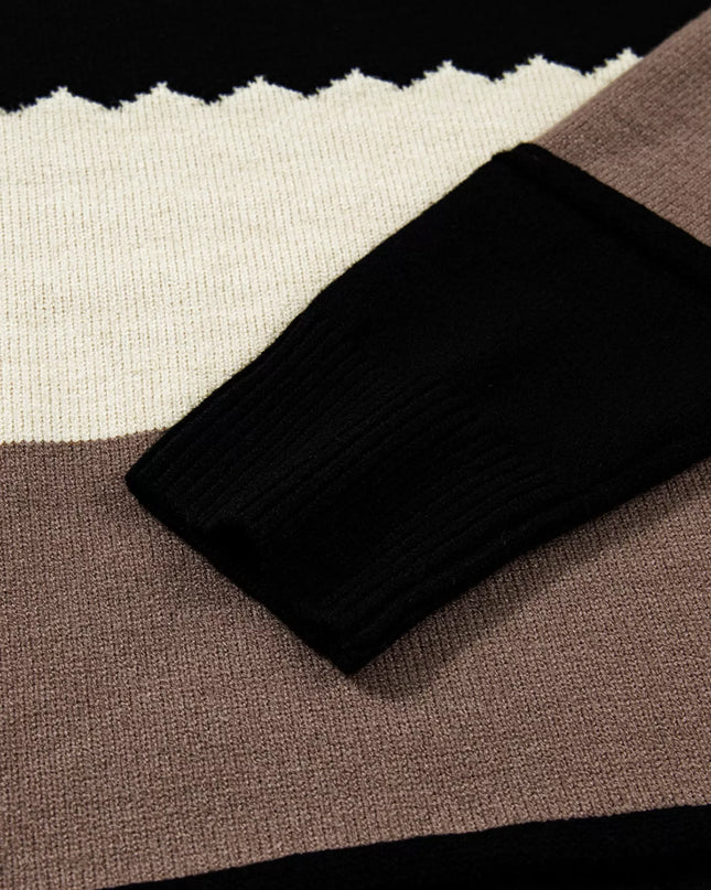 Color Block Crew Neck Drop Shoulder Sweater