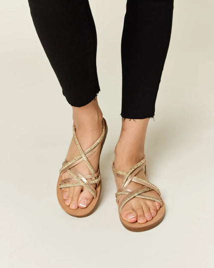 Forever Link Rhinestone Crisscross Flat Sandals GOLD