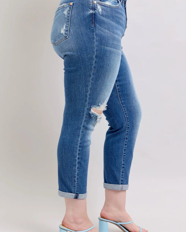 Judy Blue Full Size Button Fly Distressed Jeans with Pockets Plus Size
