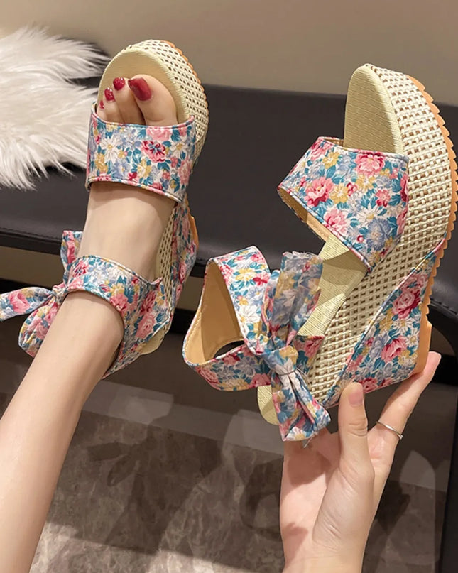 Floral Tied High Heel Sandals Light Blue