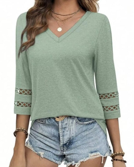 Full Size V-Neck 3/4 Sleeve T-Shirt Plus Size