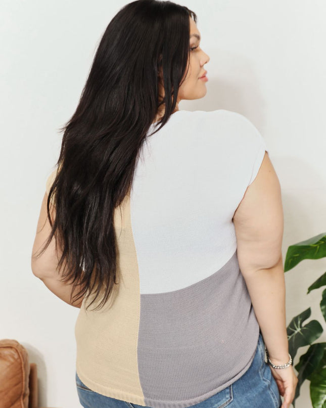 Color Block V-Neck Knit Top