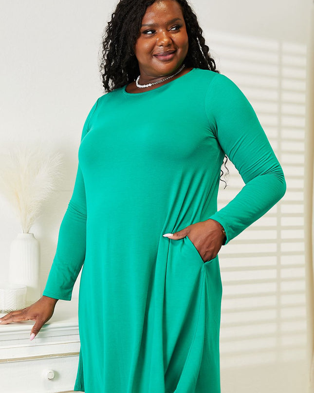 Zenana Full Size Long Sleeve Flare Dress with Pockets
