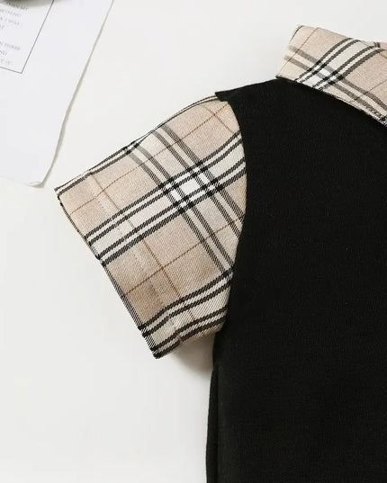 Children's Hat and Plaid Short Sleeve One-Piece Romper