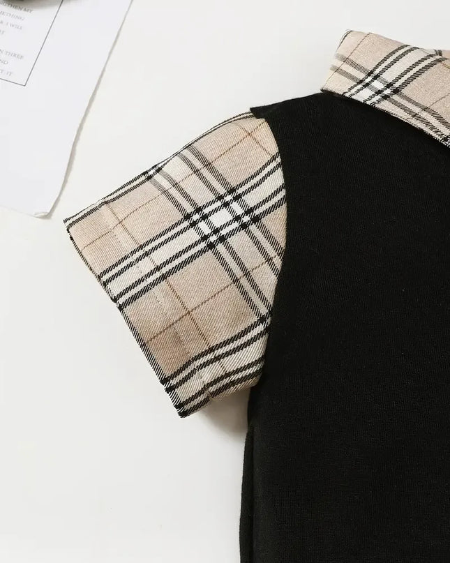 Children's Hat and Plaid Short Sleeve One-Piece Romper