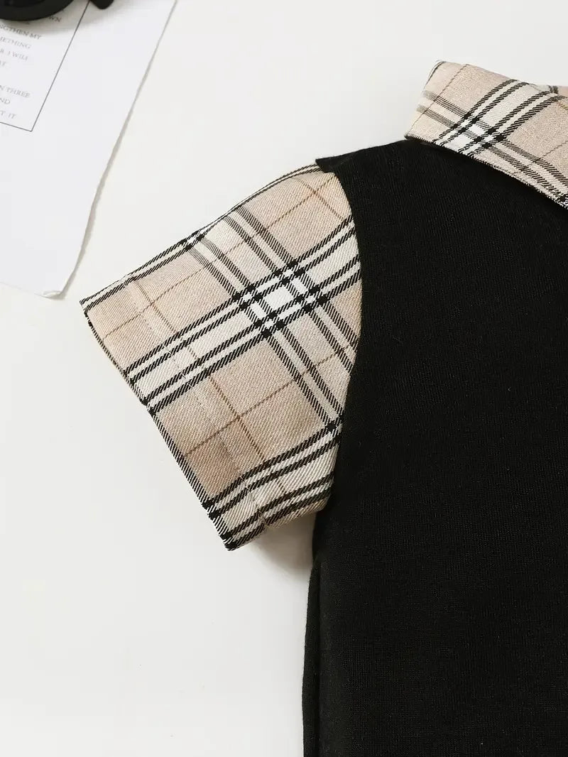 Children's Hat and Plaid Short Sleeve One-Piece Romper