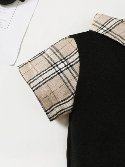 Children's Hat and Plaid Short Sleeve One-Piece Romper