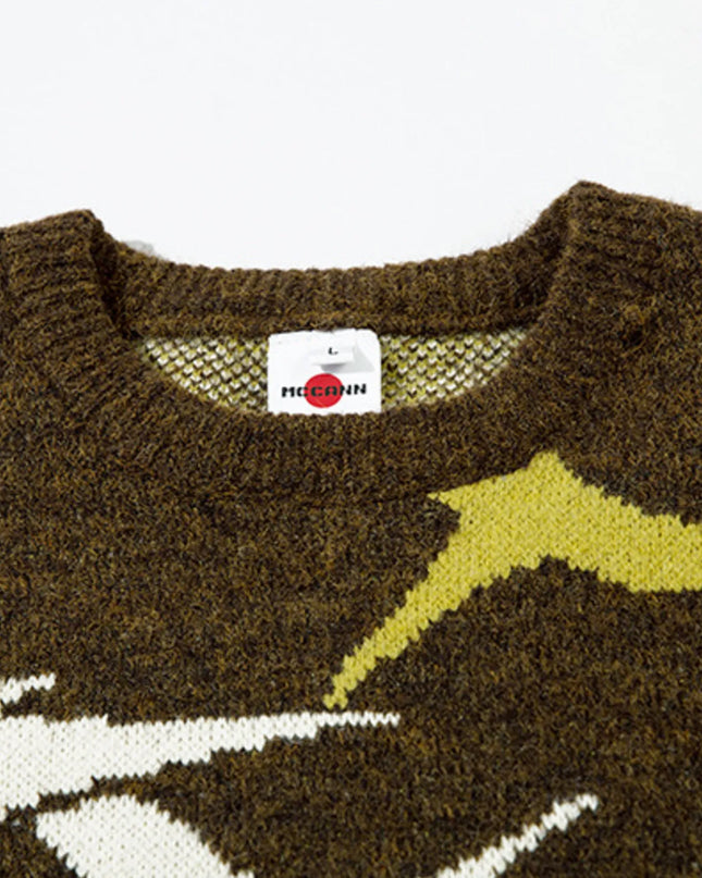 Men's Abstract Pattern Distressed Hem Sweater